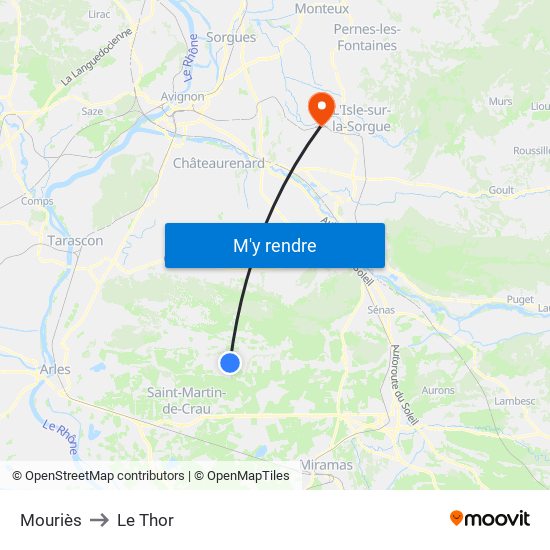 Mouriès to Le Thor map