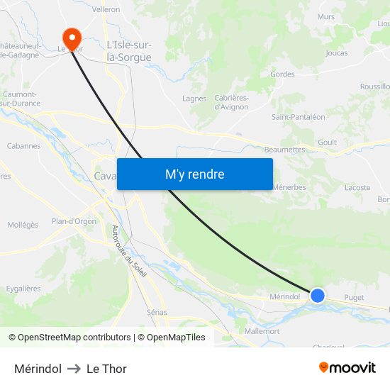 Mérindol to Le Thor map