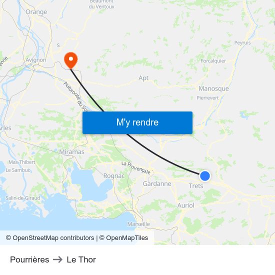 Pourrières to Le Thor map