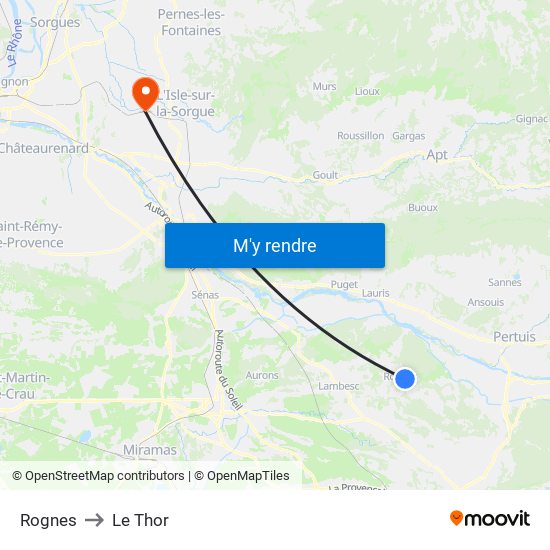 Rognes to Le Thor map