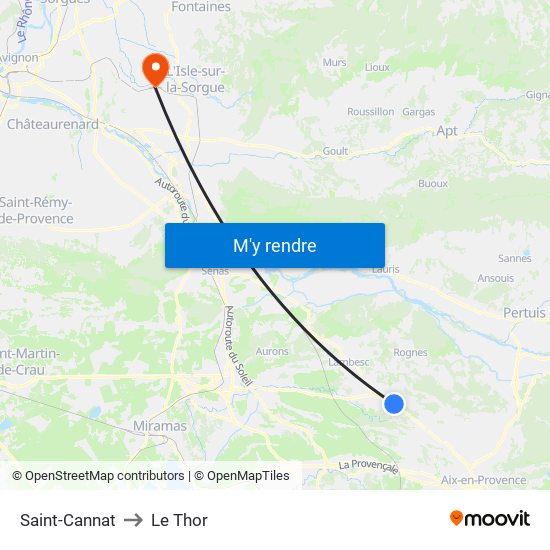 Saint-Cannat to Le Thor map