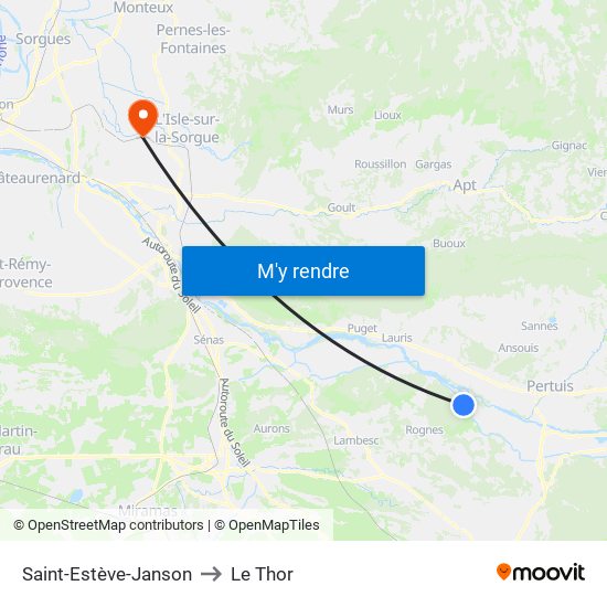 Saint-Estève-Janson to Le Thor map