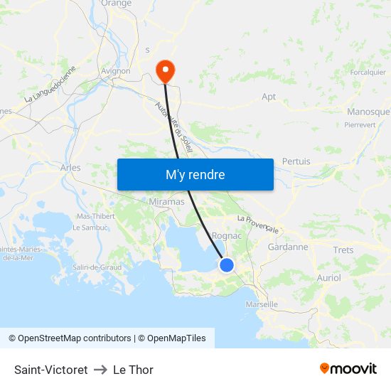 Saint-Victoret to Le Thor map