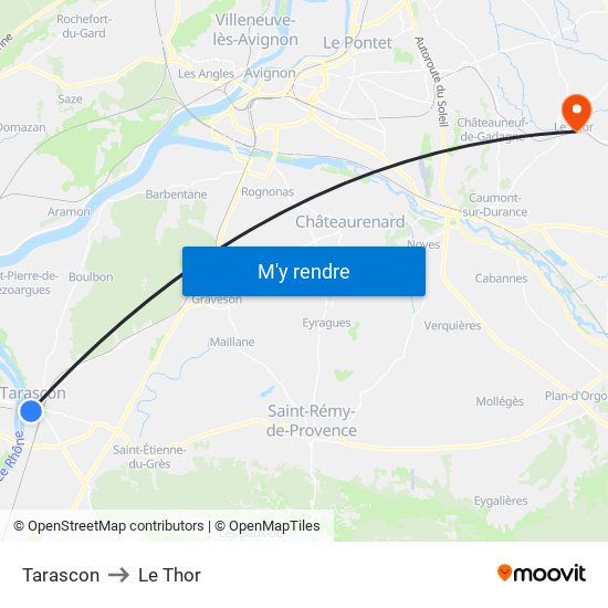 Tarascon to Le Thor map