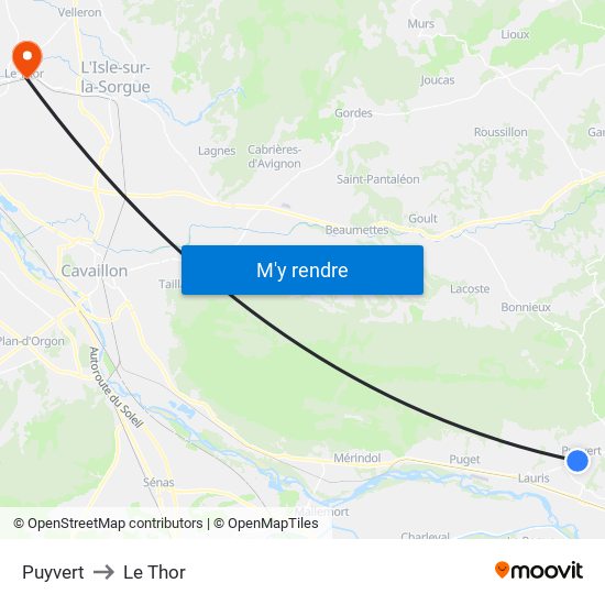 Puyvert to Le Thor map