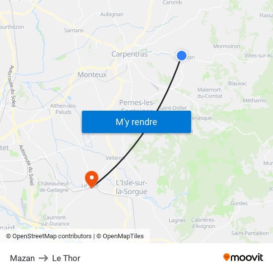Mazan to Le Thor map