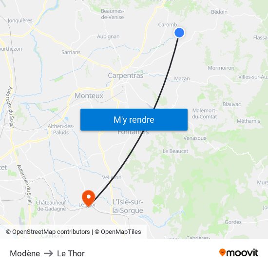 Modène to Le Thor map