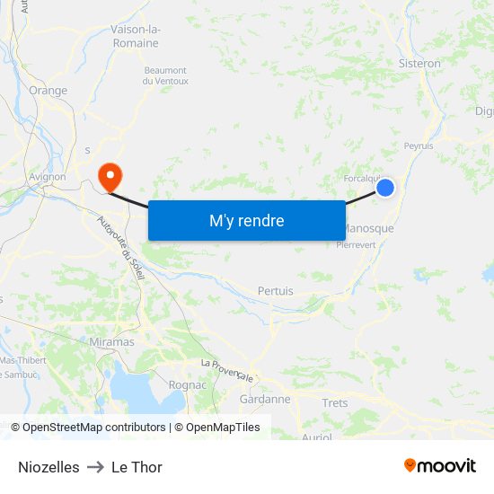 Niozelles to Le Thor map