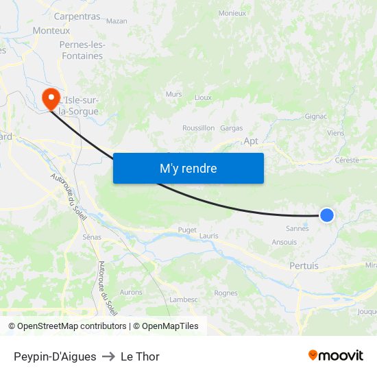 Peypin-D'Aigues to Le Thor map