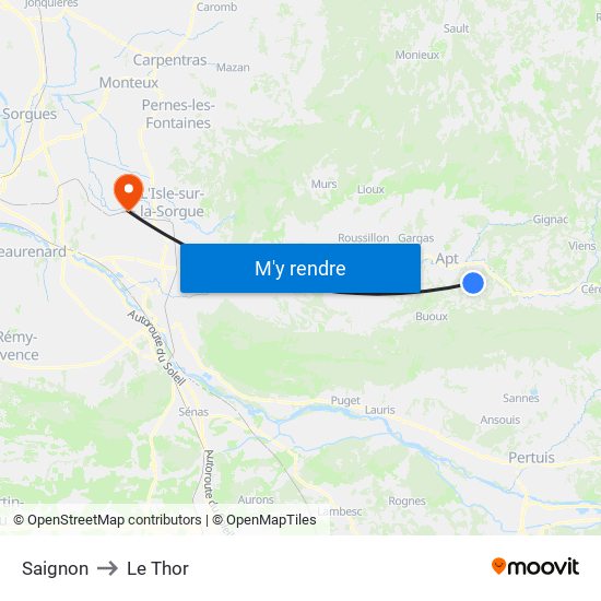 Saignon to Le Thor map