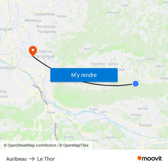 Auribeau to Le Thor map