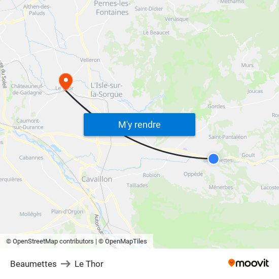 Beaumettes to Le Thor map