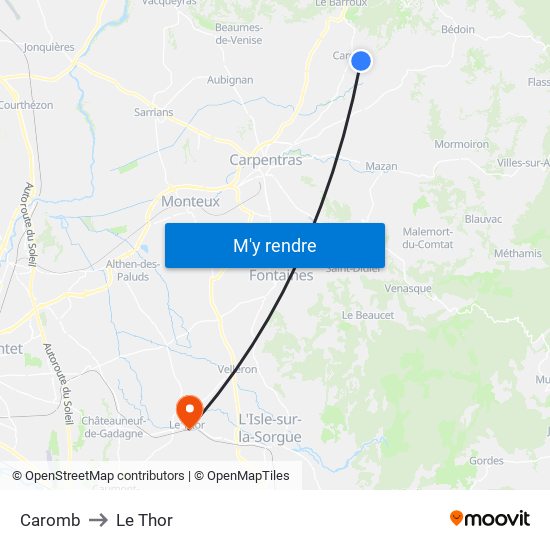 Caromb to Le Thor map