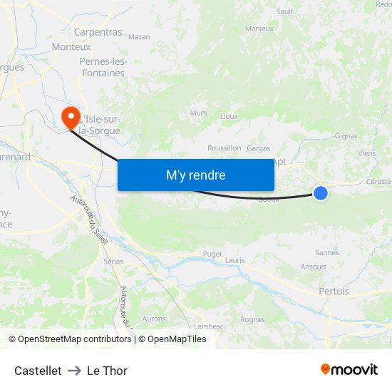 Castellet to Le Thor map