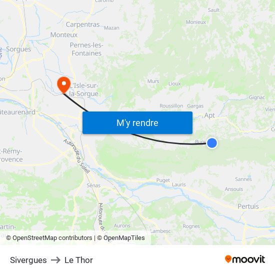 Sivergues to Le Thor map