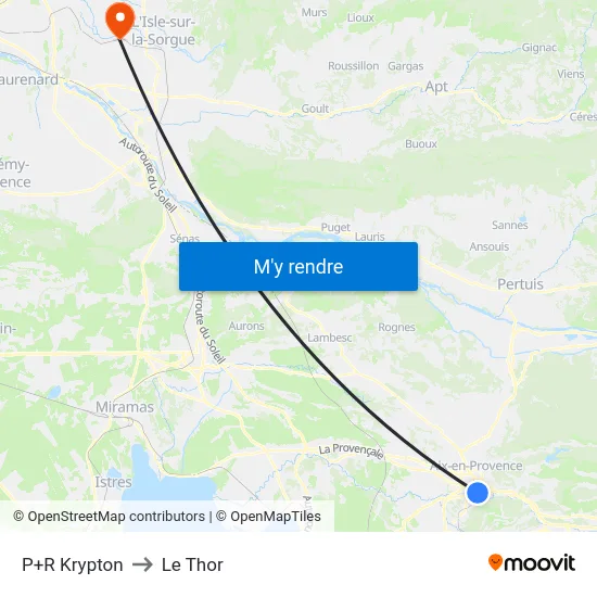 P+R Krypton to Le Thor map
