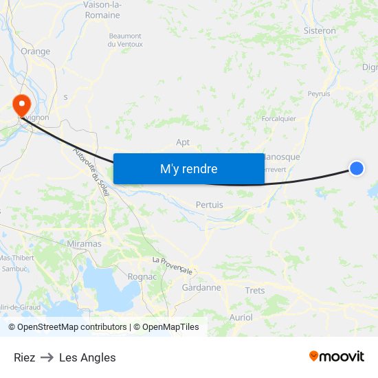 Riez to Les Angles map