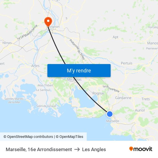Marseille, 16e Arrondissement to Les Angles map