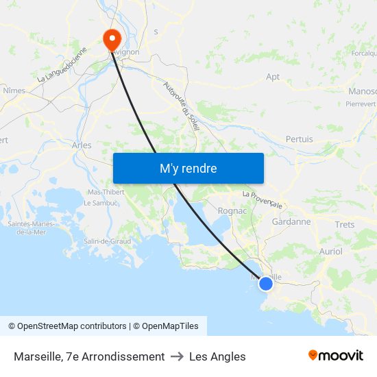 Marseille, 7e Arrondissement to Les Angles map