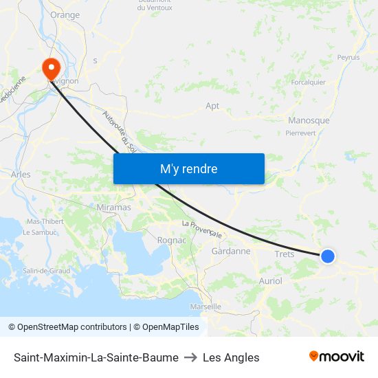 Saint-Maximin-La-Sainte-Baume to Les Angles map