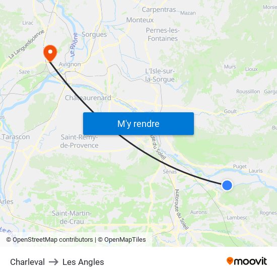 Charleval to Les Angles map