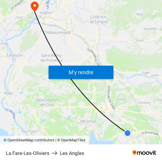 La Fare-Les-Oliviers to Les Angles map