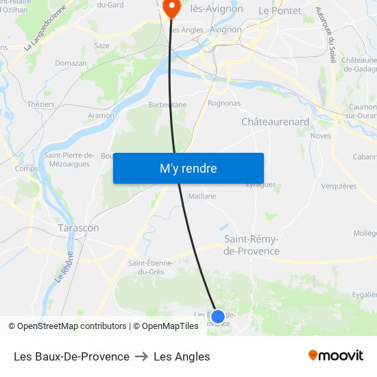 Les Baux-De-Provence to Les Angles map