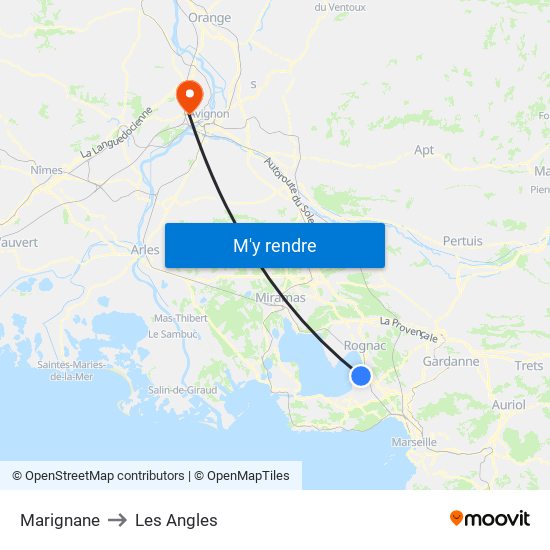 Marignane to Les Angles map