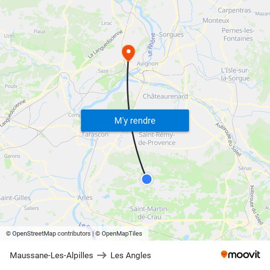 Maussane-Les-Alpilles to Les Angles map