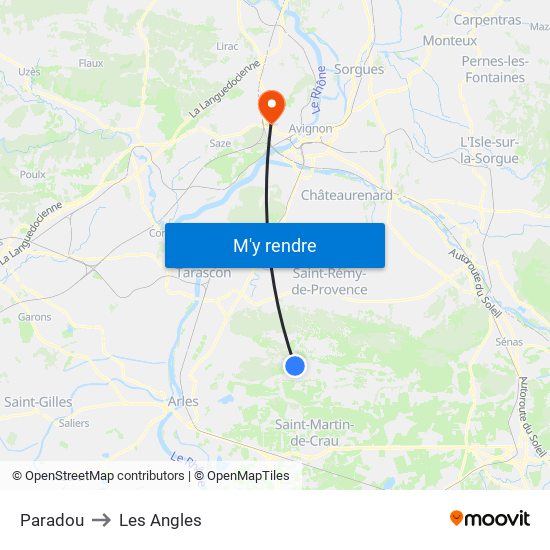 Paradou to Les Angles map