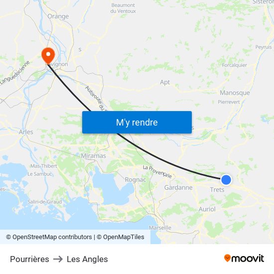 Pourrières to Les Angles map