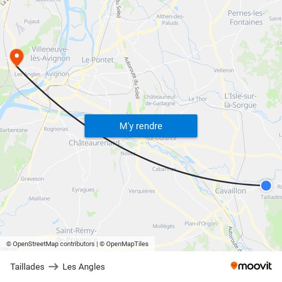 Taillades to Les Angles map