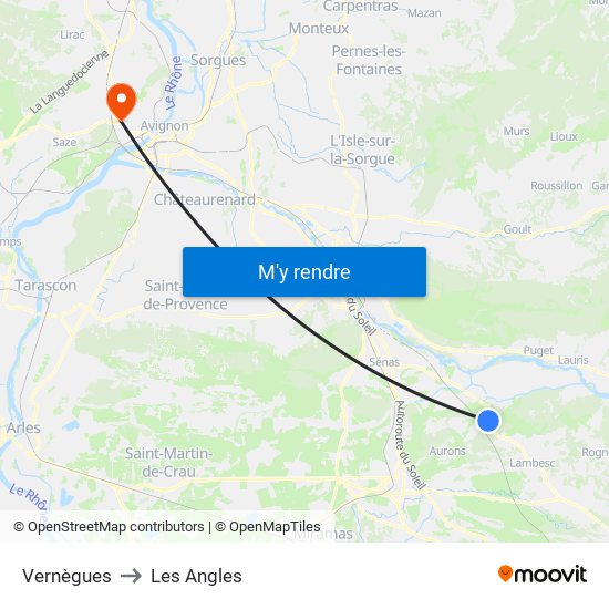 Vernègues to Les Angles map