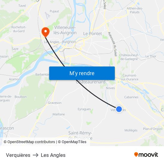 Verquières to Les Angles map