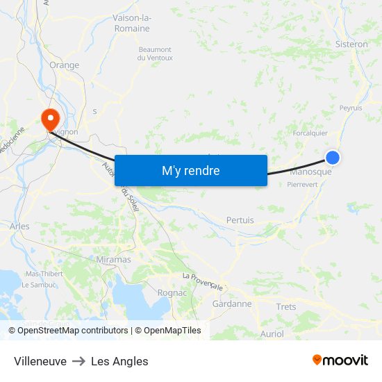 Villeneuve to Les Angles map