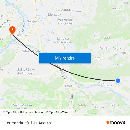 Lourmarin to Les Angles map