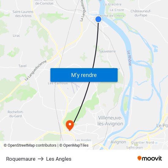 Roquemaure to Les Angles map