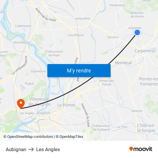 Aubignan to Les Angles map