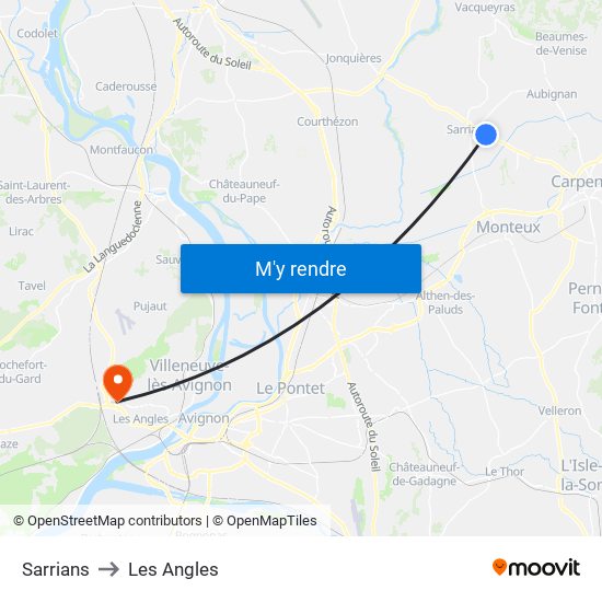 Sarrians to Les Angles map