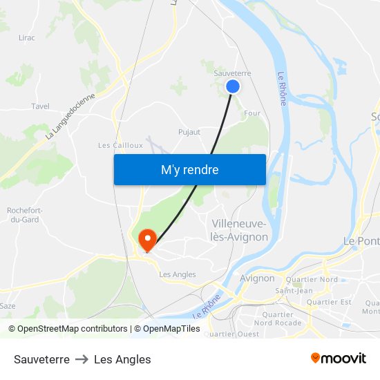 Sauveterre to Les Angles map