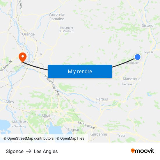 Sigonce to Les Angles map