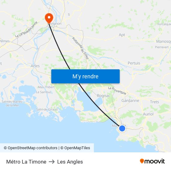 Métro La Timone to Les Angles map