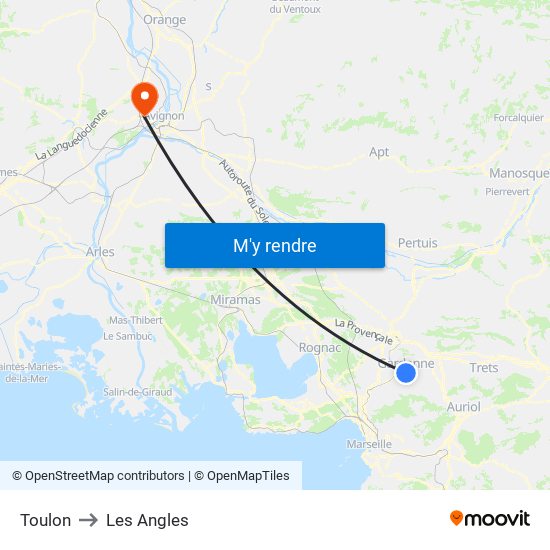 Toulon to Les Angles map