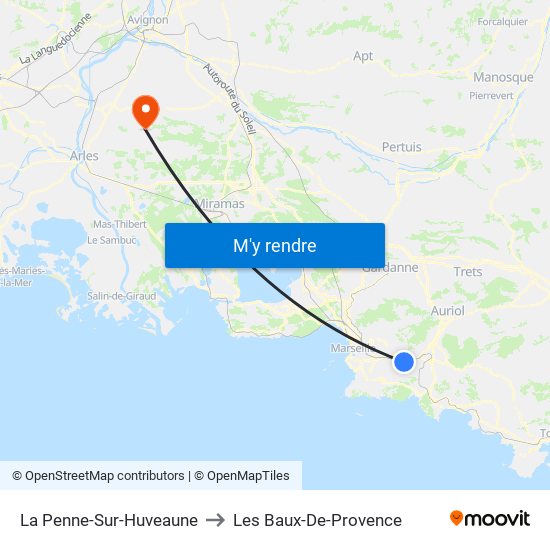 La Penne-Sur-Huveaune to Les Baux-De-Provence map