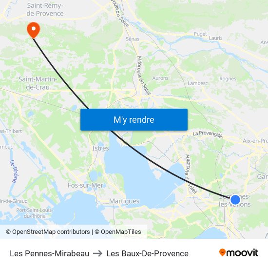 Les Pennes-Mirabeau to Les Baux-De-Provence map