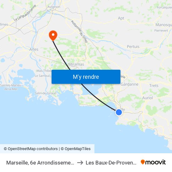 Marseille, 6e Arrondissement to Les Baux-De-Provence map