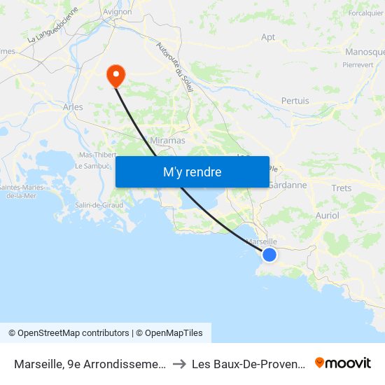 Marseille, 9e Arrondissement to Les Baux-De-Provence map