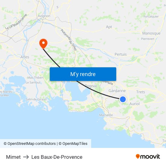 Mimet to Les Baux-De-Provence map