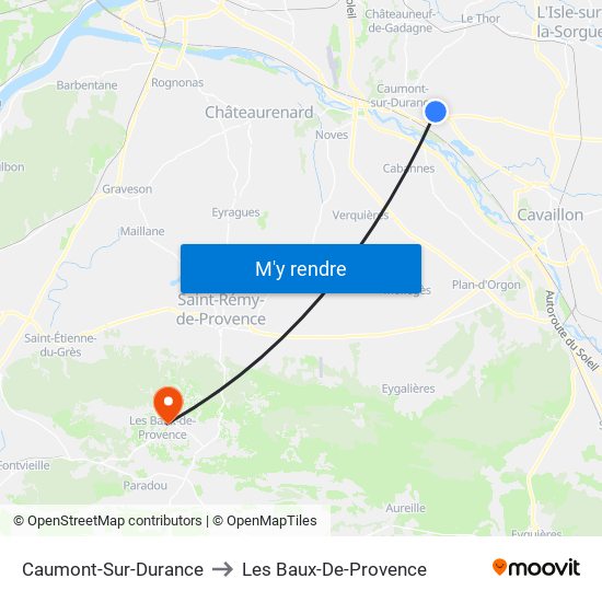 Caumont-Sur-Durance to Les Baux-De-Provence map