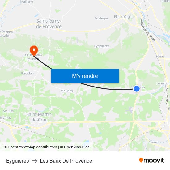 Eyguières to Les Baux-De-Provence map